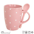 Taza de 11 oz con cuchara Color de esmalte sólido con puntos